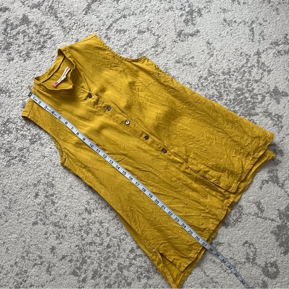 South Street Linen Golden Yellow Sleeveless Button Down Lagenlook Coastal Sz 2/4 - Picture 7 of 7